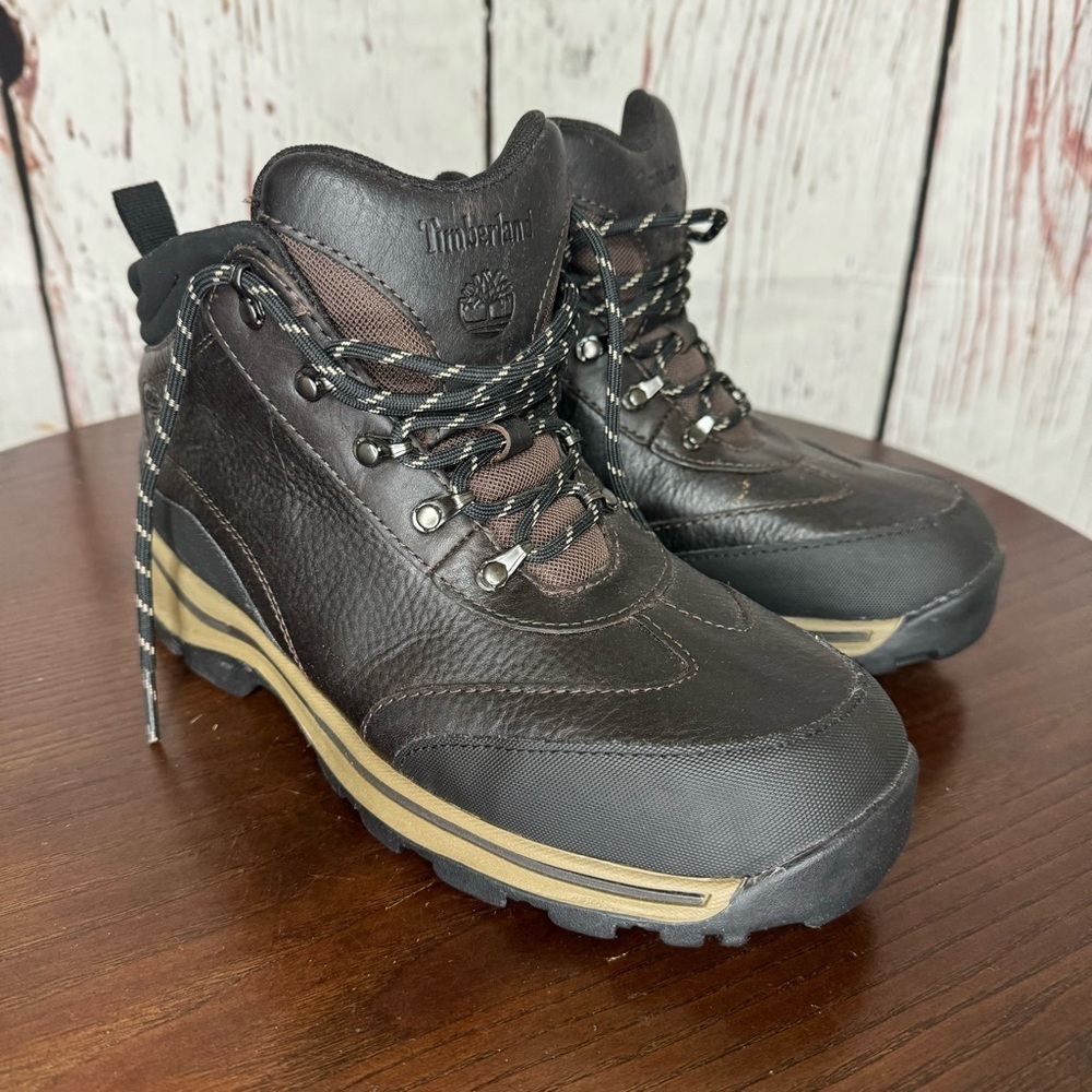 Timberland leather hiking boots boys size 6 women’s 7.5 like new never worn EUC